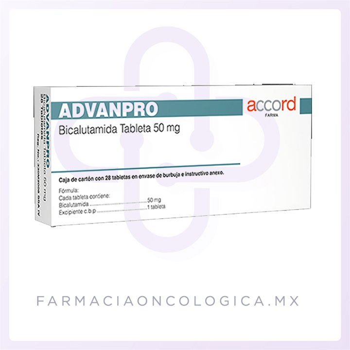 Advanpro Bicalutamida 50mg caja con 28 tabletas. Accord